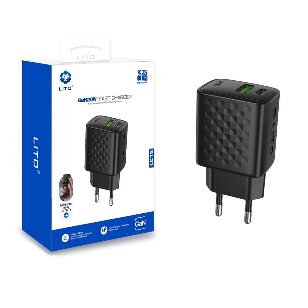 LITO LC15 GAN PD 20W EU Type C +USB A Hızlı Şarj Adaptörü