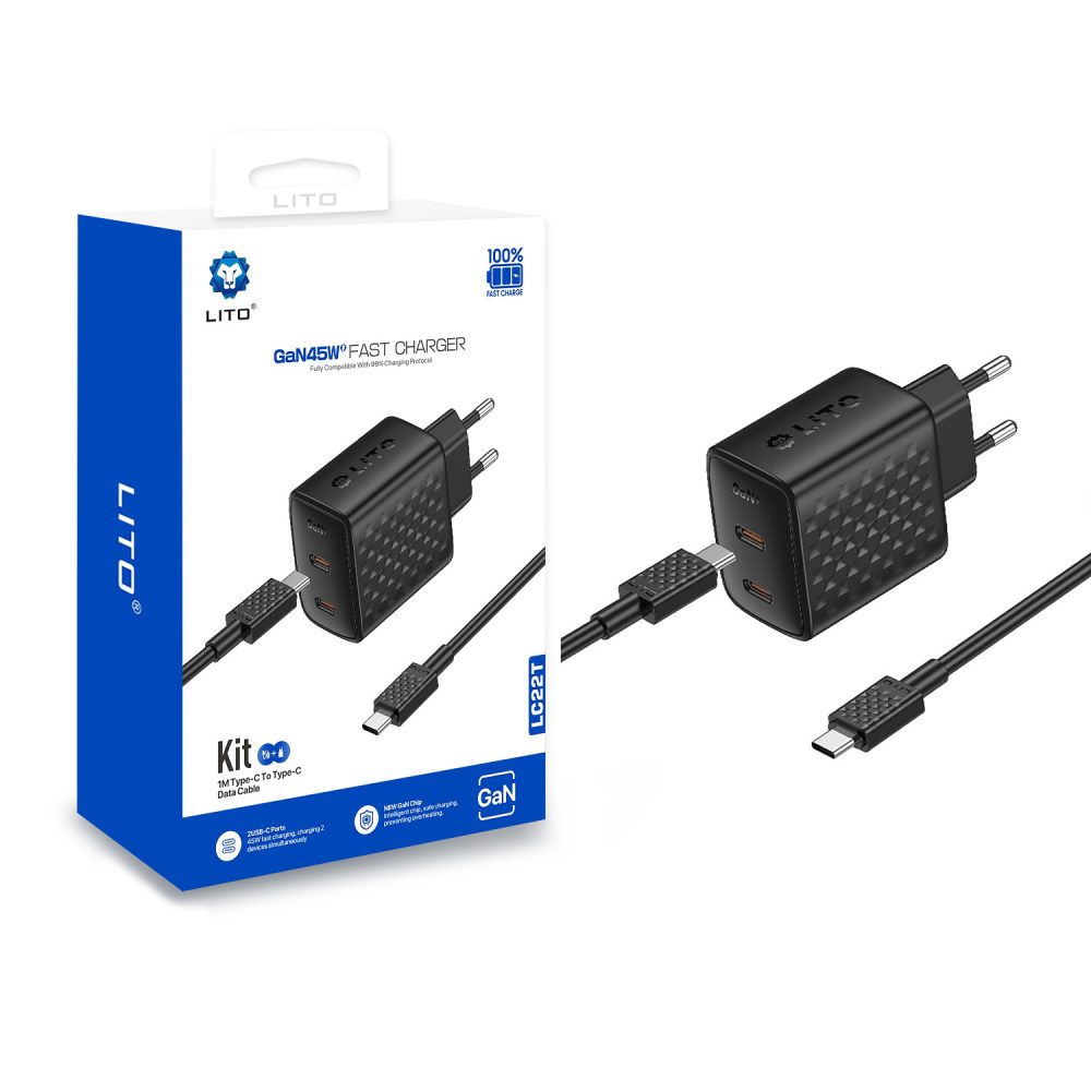LITO LC22 GAN PD 45W EU Type C+Type C Hızlı Şarj Seti, Type C
